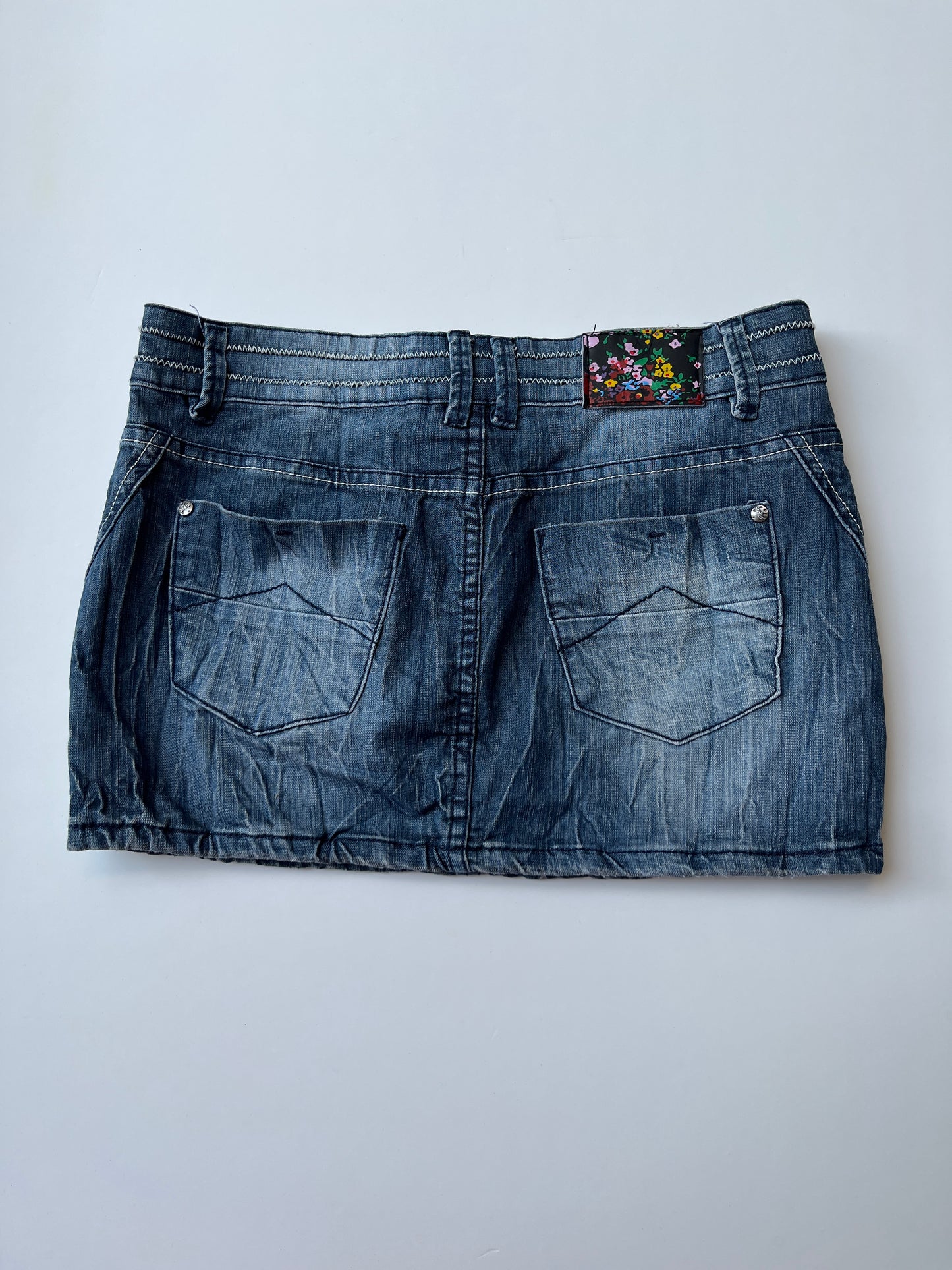 Vintage 00s Downtown Balloon Denim Mini Skirt (S)