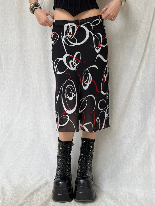 Vintage 90s Eclectic Grunge Graphic Midi Skirt (S/M)