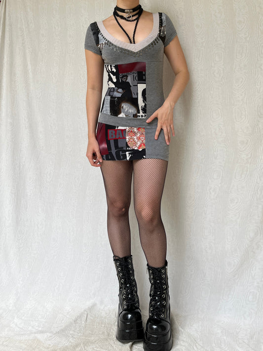 Vintage 00s Indie Sleaze Graphic Patch Mini Dress (S)