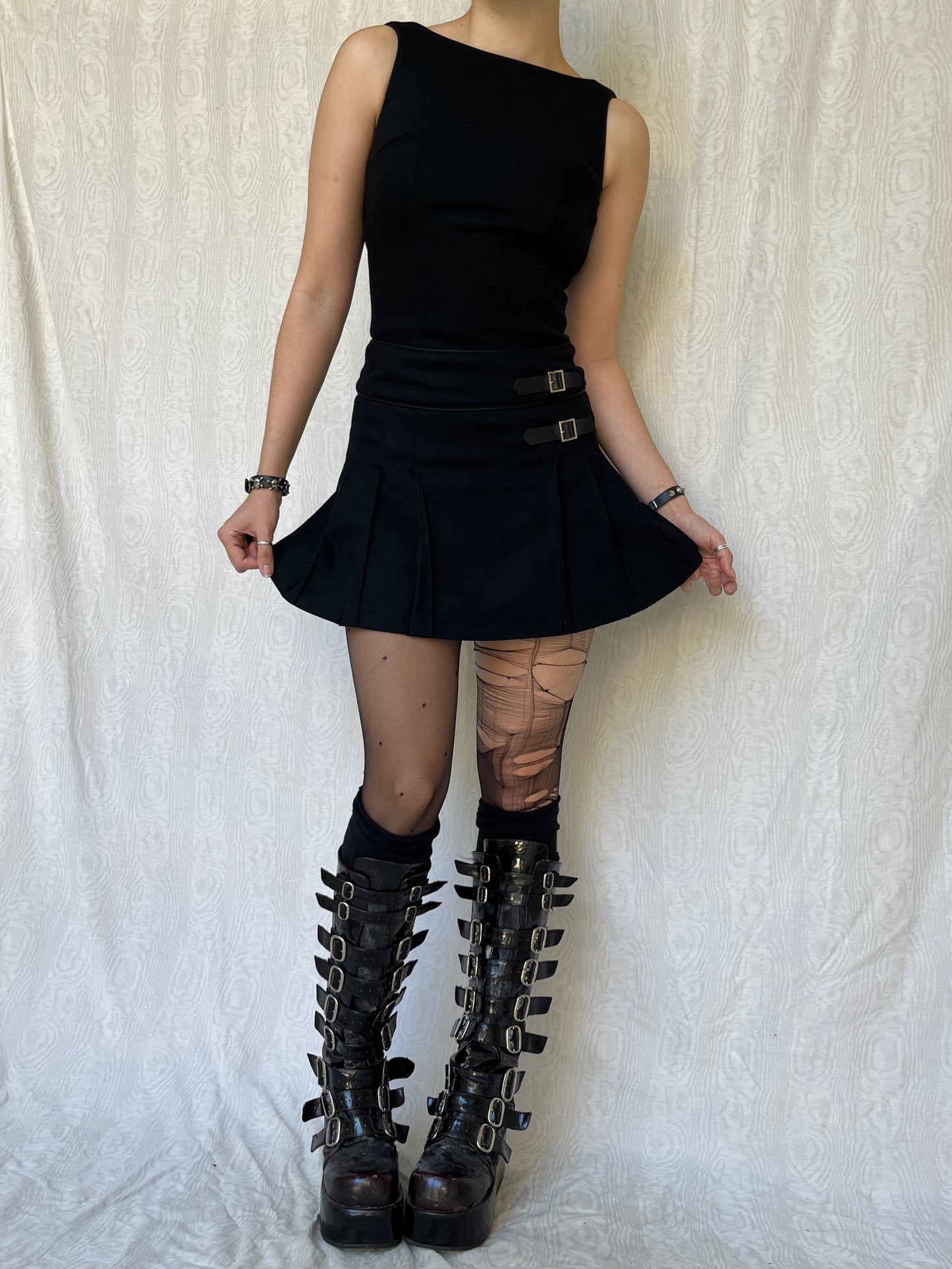 Vintage 00s Goth Schoolgirl Black Mini Dress (XS)