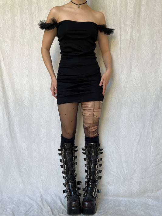 Vintage 00s Clubwear Black Mini Dress (S)