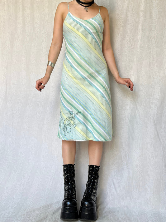 Vintage 00s Surf Crush Striped Midi Dress (S)
