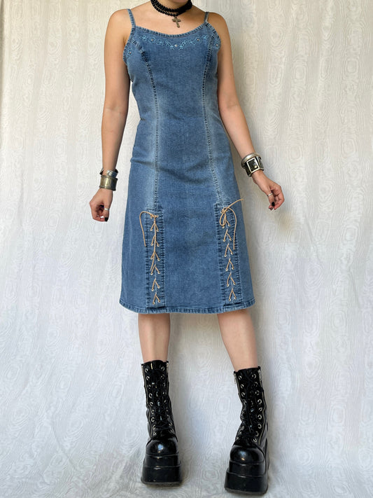 Vinatge 00s Cowgirl Cottage Denim Midi Dress (M/L)