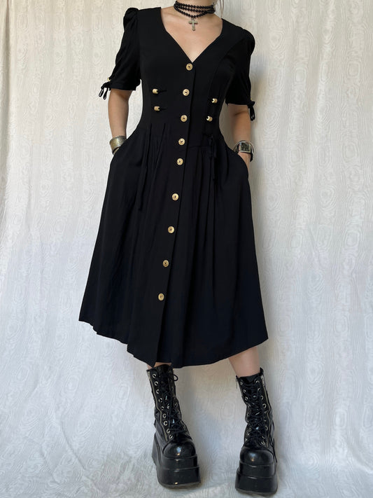 Vintage 90s Cottage Witchy Midi Black Dress (M/L)