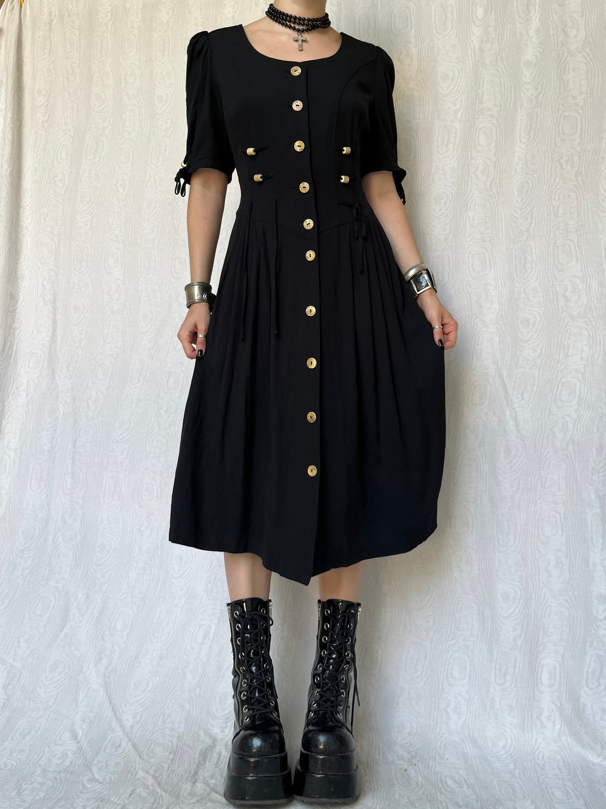 Vintage 90s Cottage Witchy Midi Black Dress (M/L)