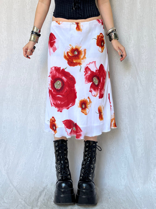 Vinatge 90s Eclectic Floral Graphic Midi Skirt (M)