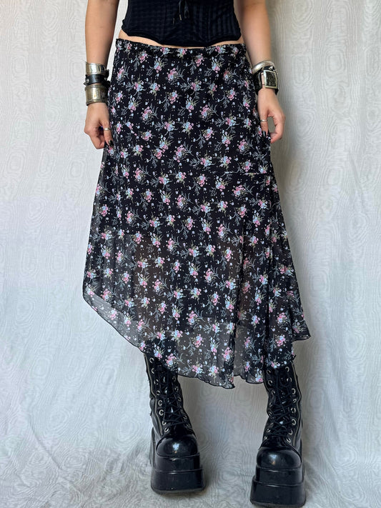 Vintage 00s Grunge Fairy Asymmetric Maxi Skirt (S/M)