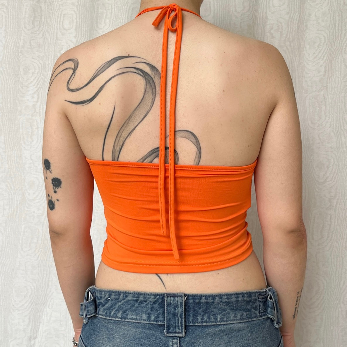 Vintage 00s Deadstock Clubwear Halter Orange Top (S)