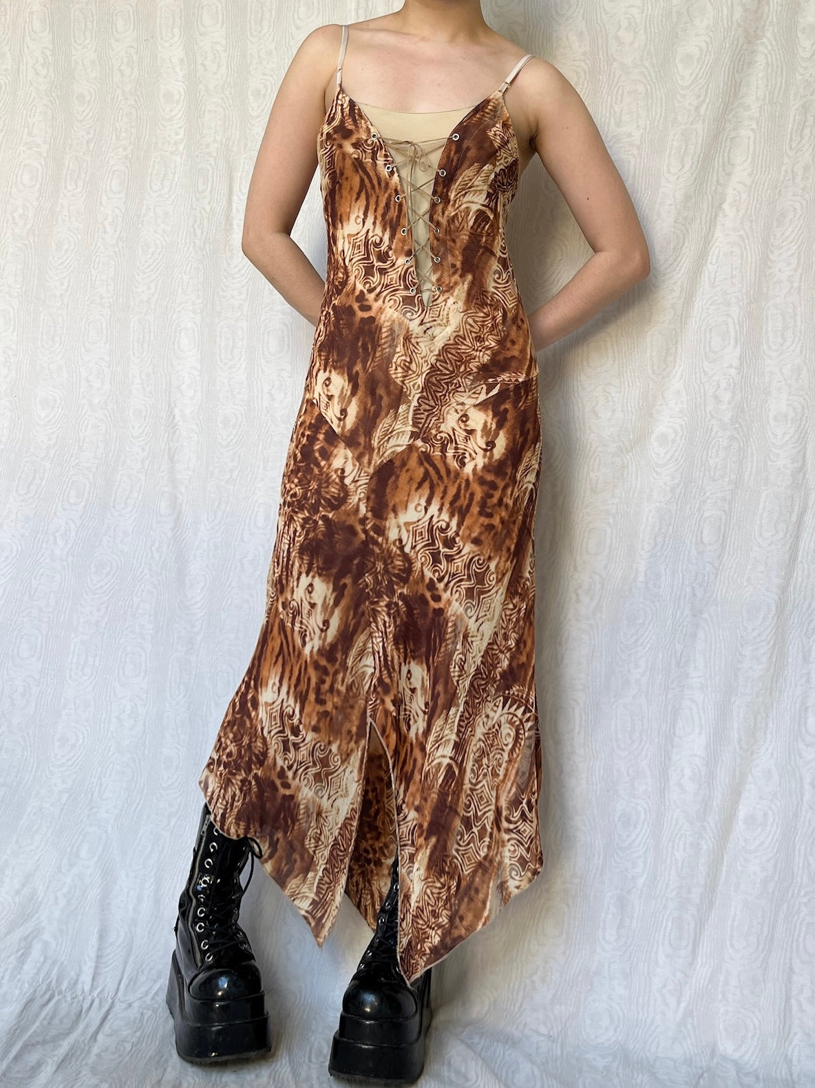 Vintage 00s Eclectic Animal Print Maxi Dress (S)