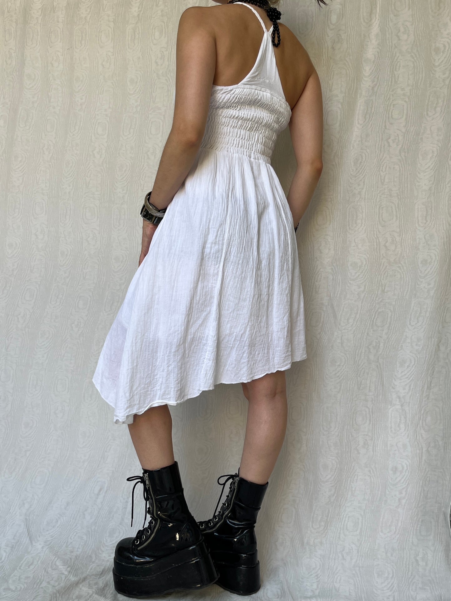 Vintage 00s Fairy Asymmetric White Halter Dress (S)