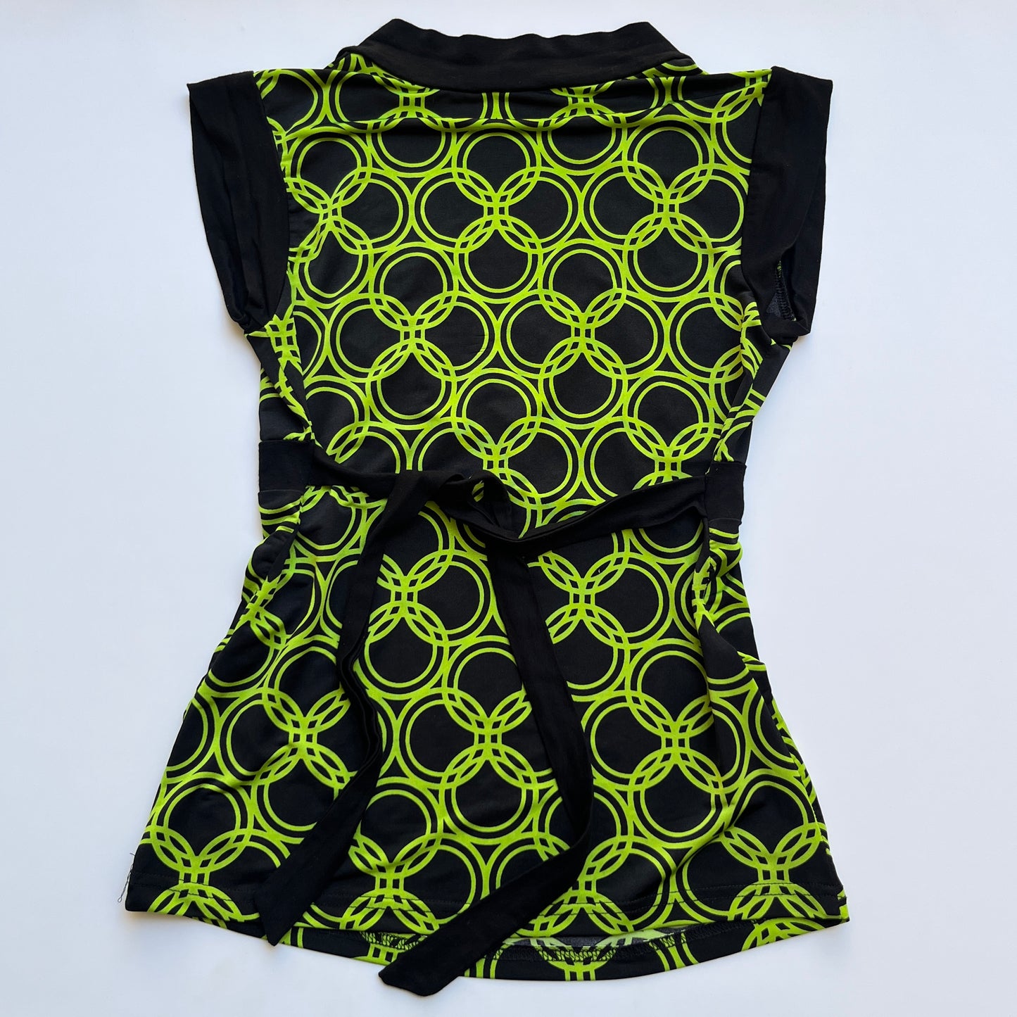Vintage 00s Eclectic Black & Lime Green Blouse (S)