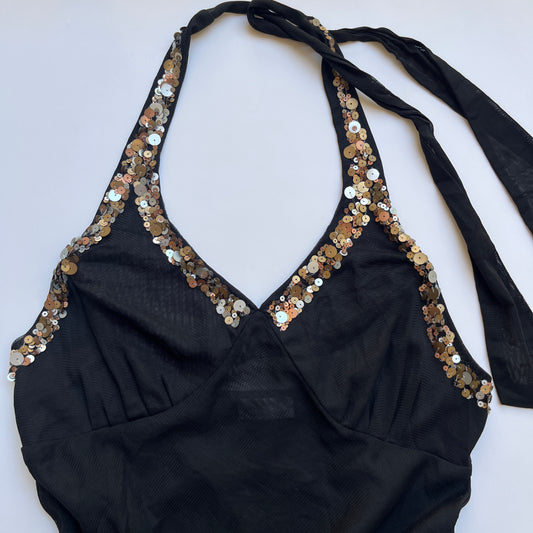 Vintage 00s Clubwear Black Halter Top (S)