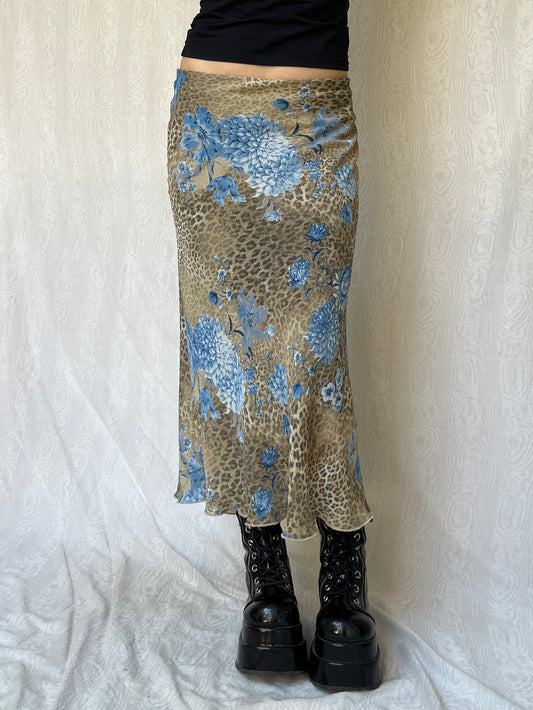 Vintage 00s Eclectic Leopard Maxi Skirt (M)