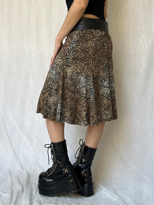 Vintage 00s Indie Sleaze Cheetah Midi Skirt (M)