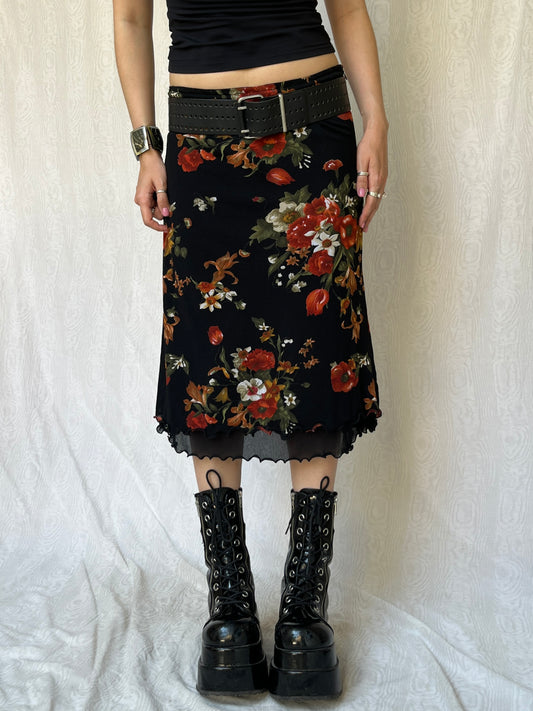 Vintage 90s Grunge Fairy Floral Midi Skirt (L)