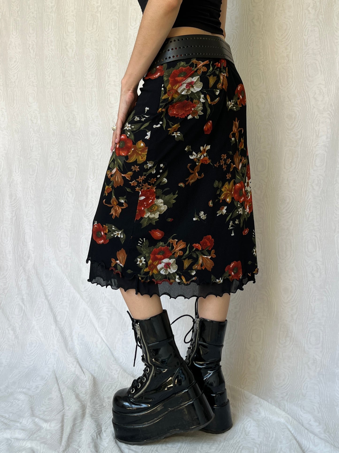 Vintage 00s Fairy Silk Floral Midi Skirt (S)