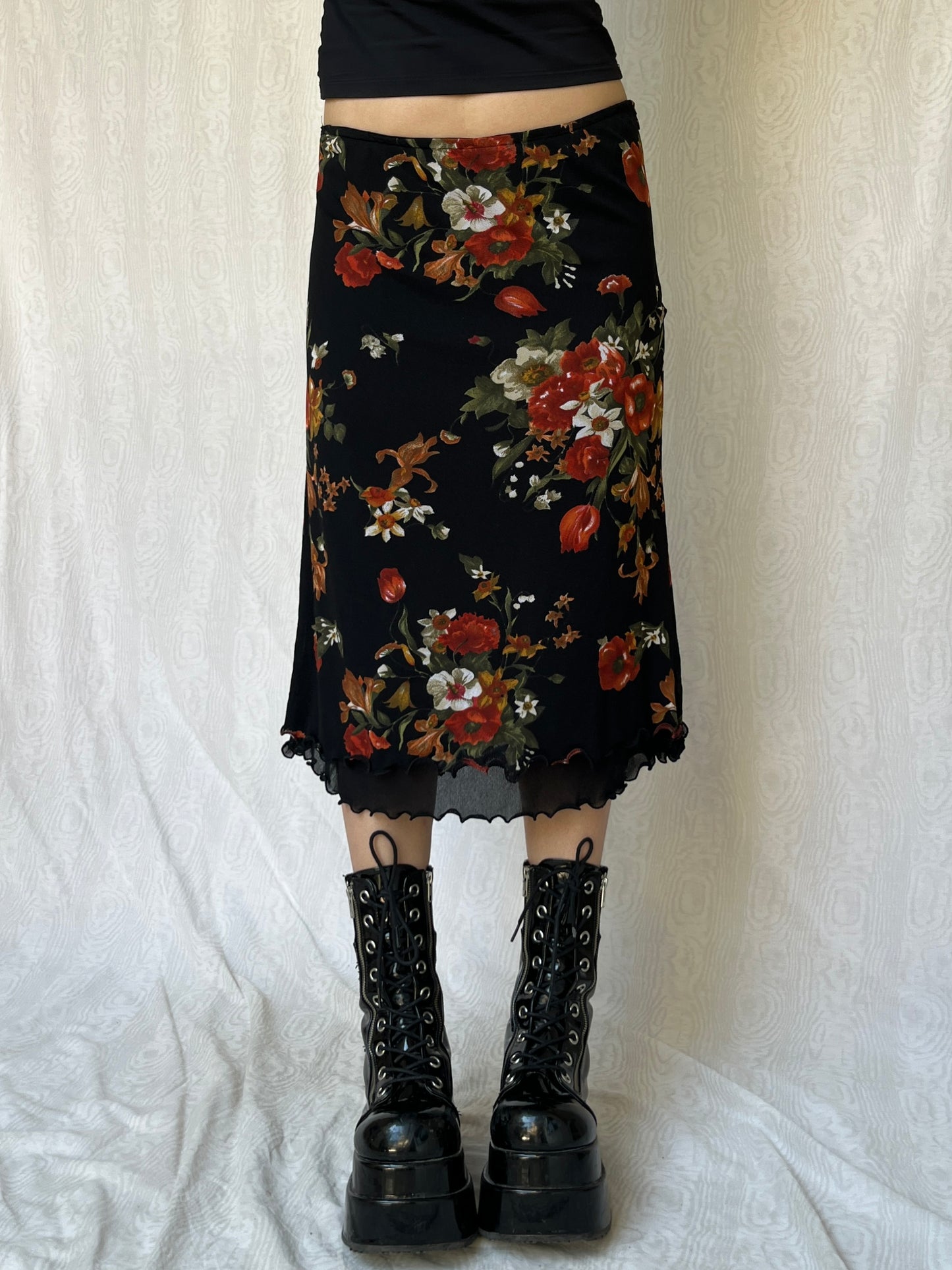 Vintage 90s Grunge Fairy Floral Midi Skirt (L)