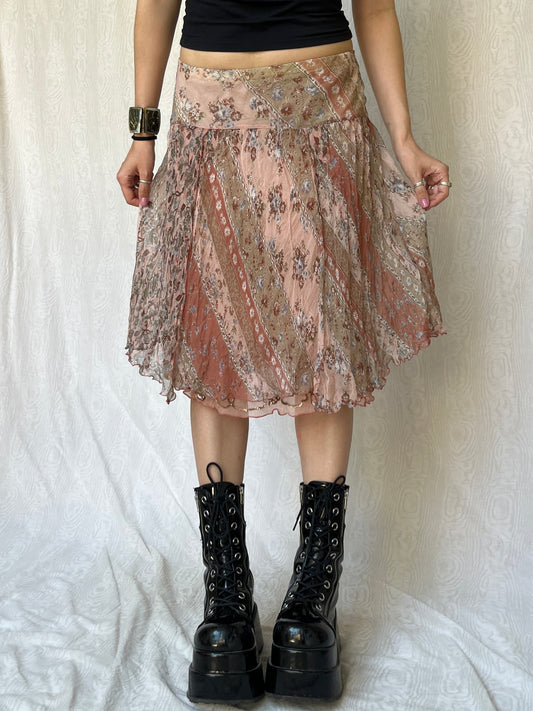 Vintage 00s Fairy Silk Graphic Knee Skirt (S)