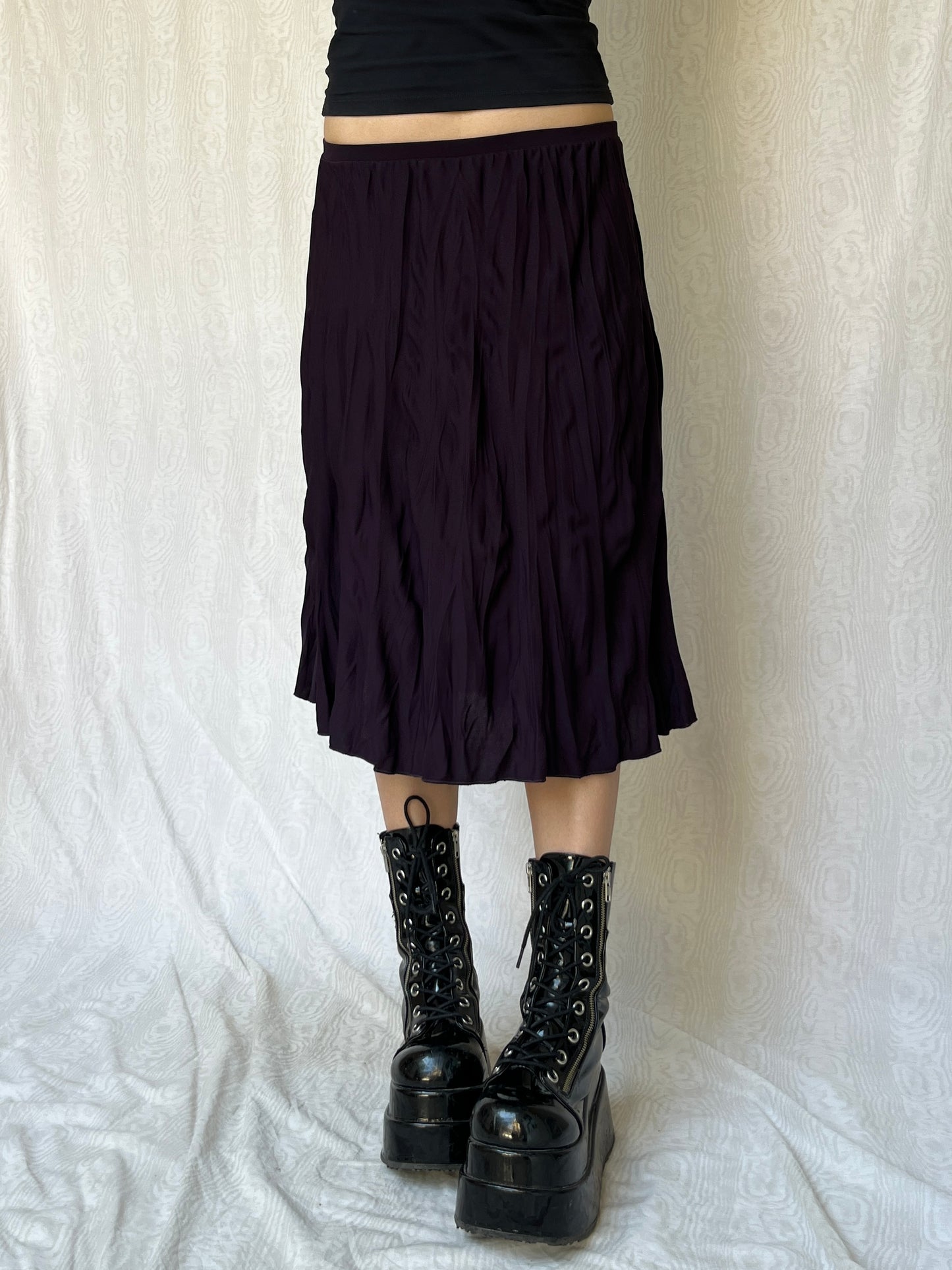 Vintage 00s Grunge Dark Purple Crinkle Knee Skirt (S)