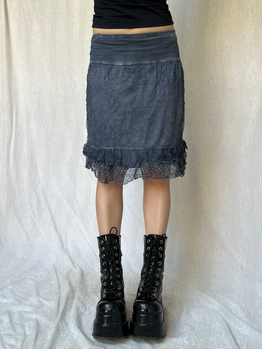 Vintage 00s Eclectic Blue Knee Skirt (S)