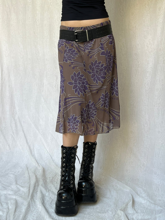 Vintage 00s Fairy Grunge Floral Midi Skirt (M)