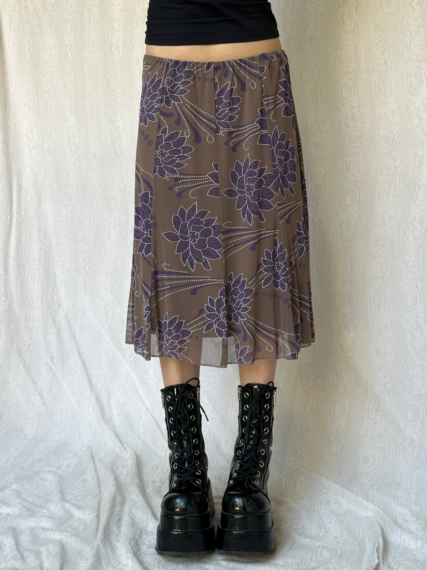 Vintage 00s Fairy Grunge Floral Midi Skirt (M)
