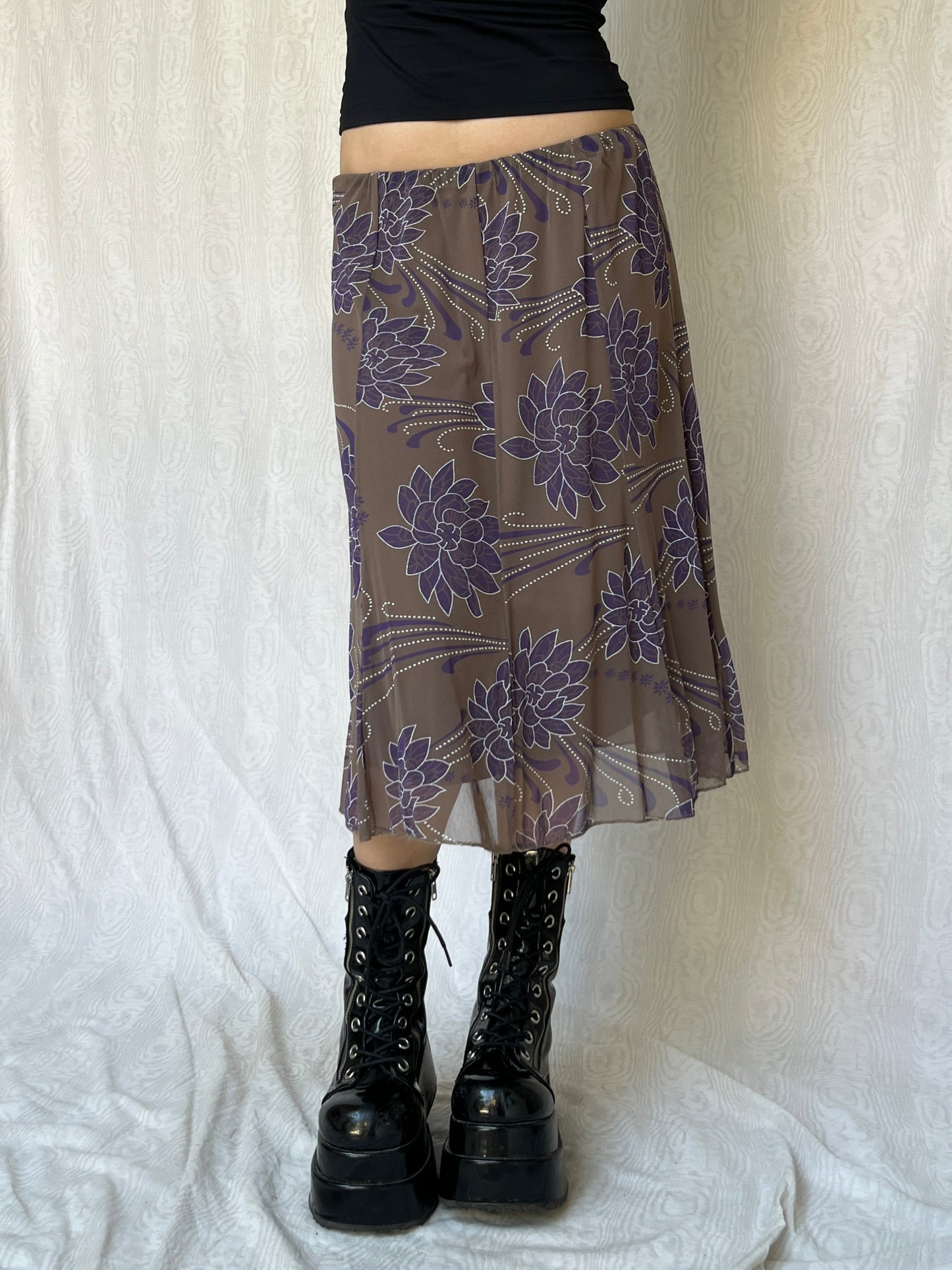 Vintage 00s Fairy Grunge Floral Midi Skirt (M)