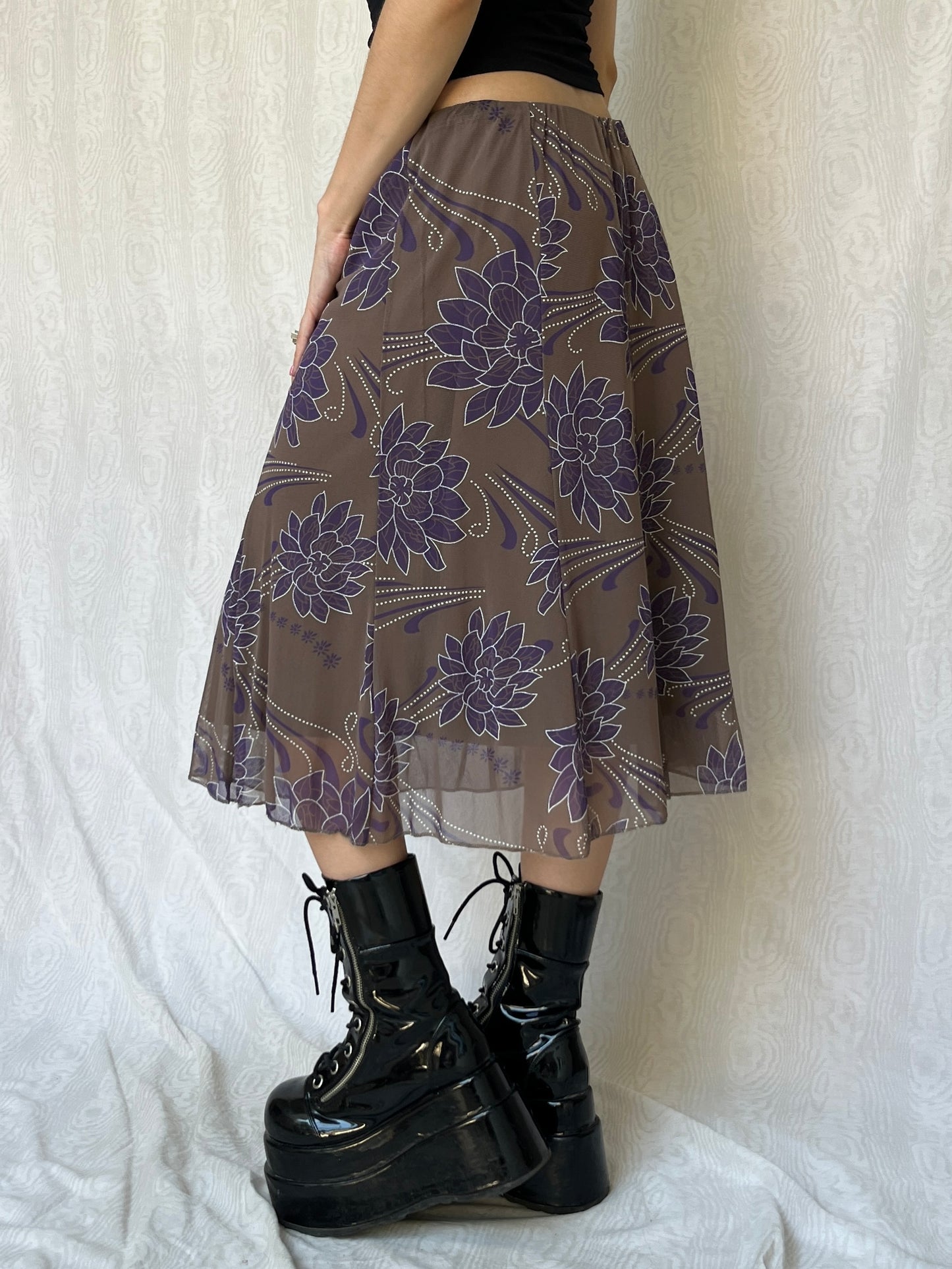 Vintage 00s Fairy Grunge Floral Midi Skirt (M)