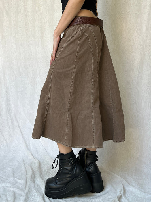 Vintage 00s Downtown Beige Denim Maxi Skirt (M)