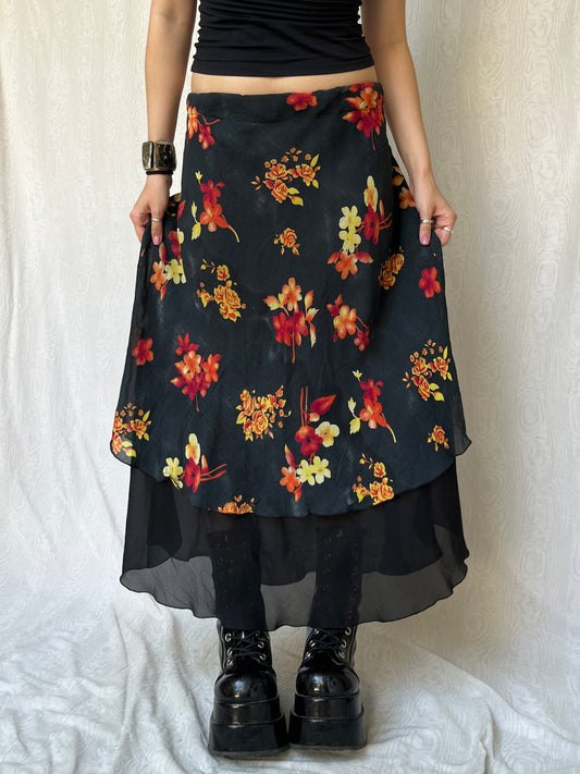 Vintage 90s Fairy Grunge Floral Maxi Skirt (M)