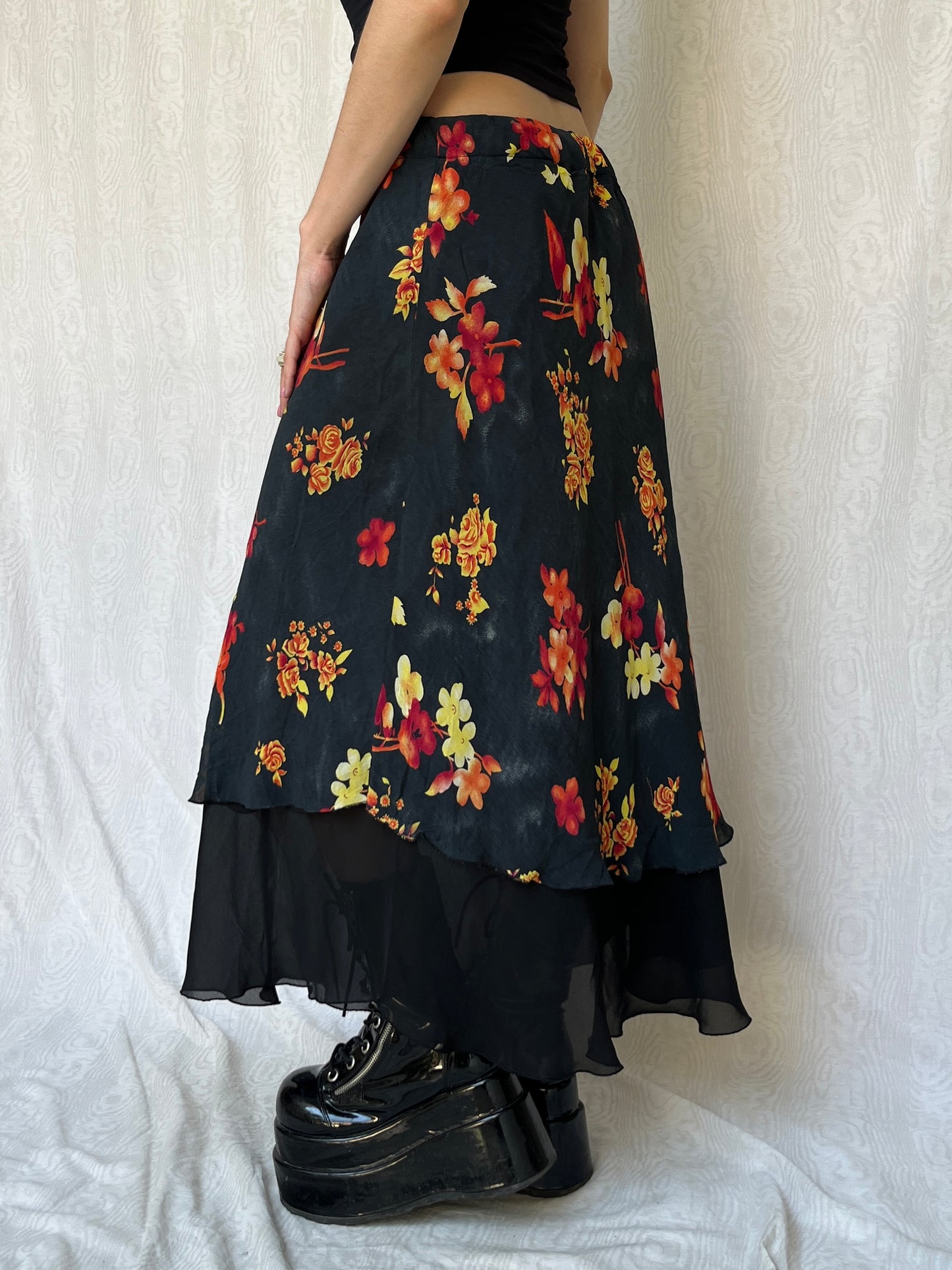 Vintage 90s Fairy Grunge Floral Maxi Skirt (M)