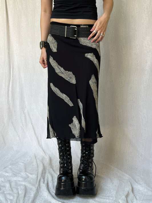 Vintage 00s Grunge Black Graphic Snake Skin Midi Skirt (L)