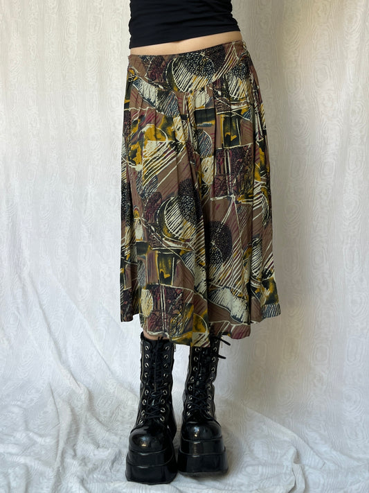 80s Vintage Eclectic Multi Midi Skirt (S/M)