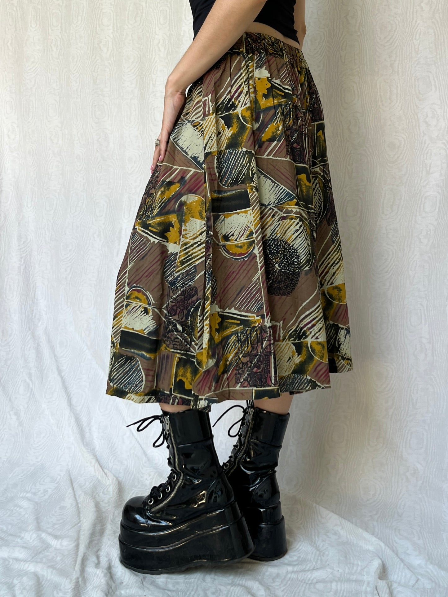 80s Vintage Eclectic Multi Midi Skirt (S/M)