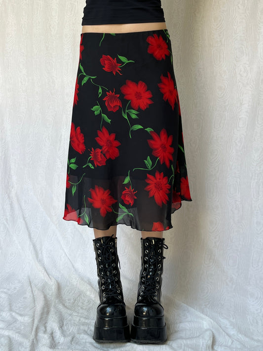 Vintage 90s Grunge Fairy Floral Midi Skirt (S/M)