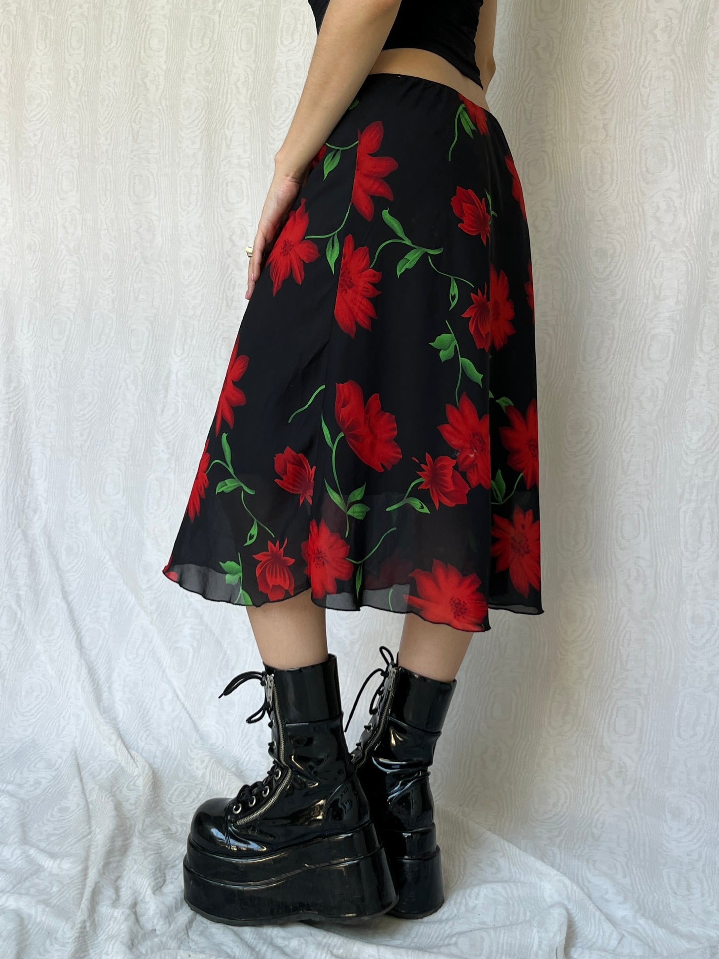 Vintage 90s Grunge Fairy Floral Midi Skirt (S/M)