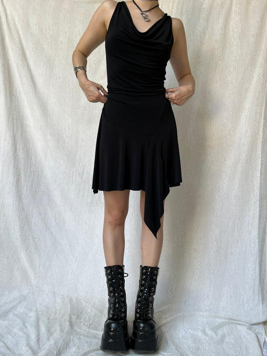 Vintage 00s Witchy Black Backless Mini Dress (S/M)