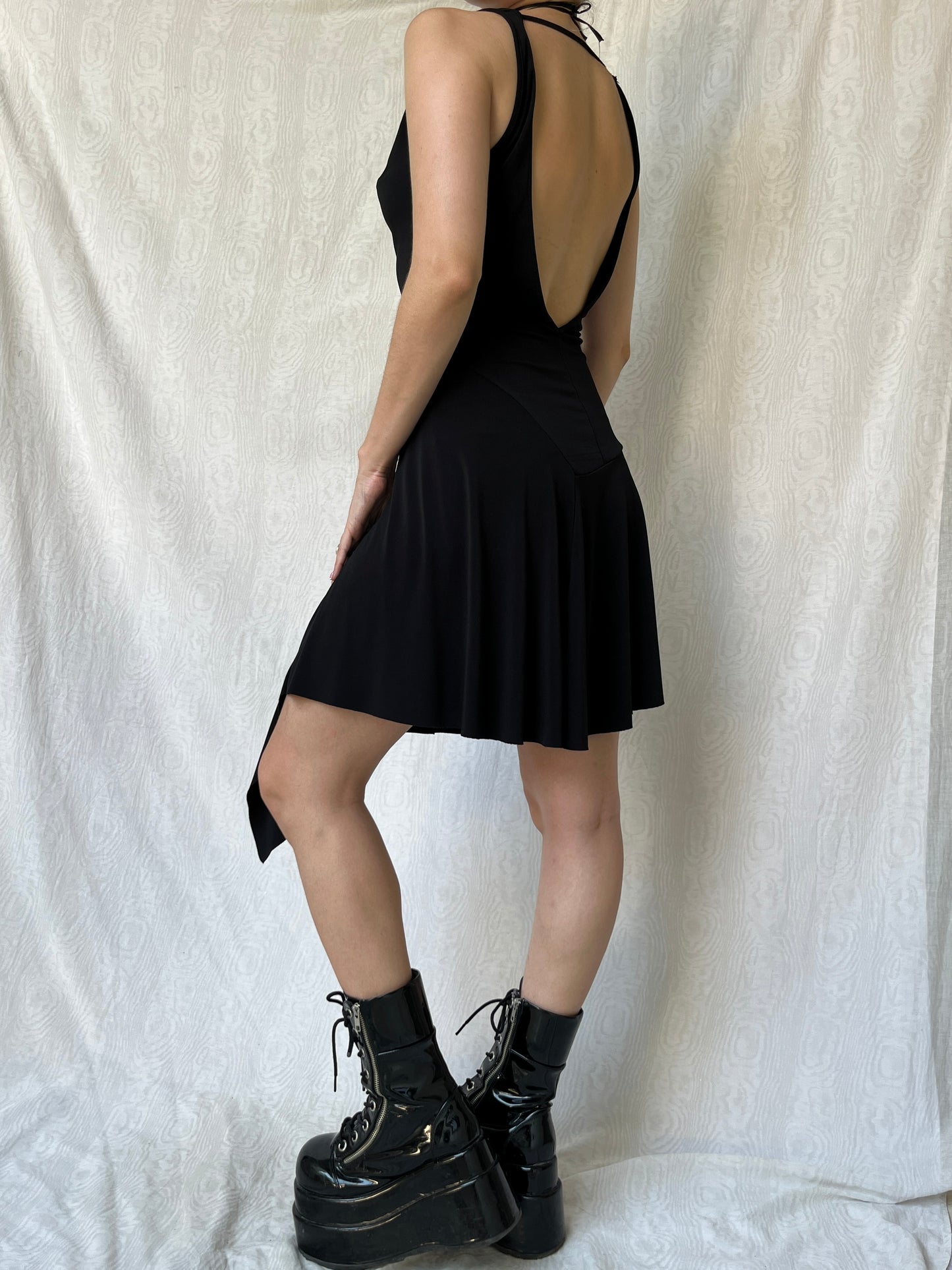 Vintage 00s Witchy Black Backless Mini Dress (S/M)