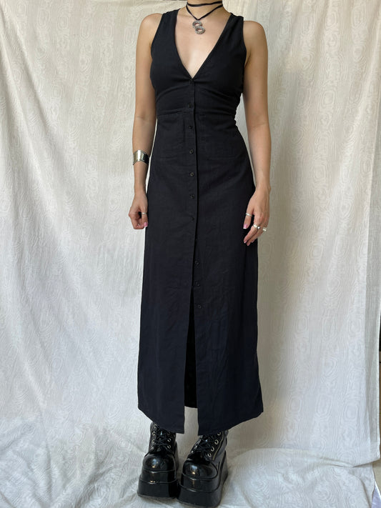 Vintage 90s Downtown Black Maxi Dress (S/M)