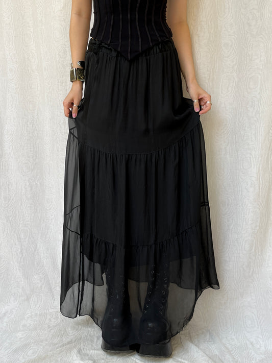 Vintage 00s Goth Tiered Maxi Skirt (XS/S)