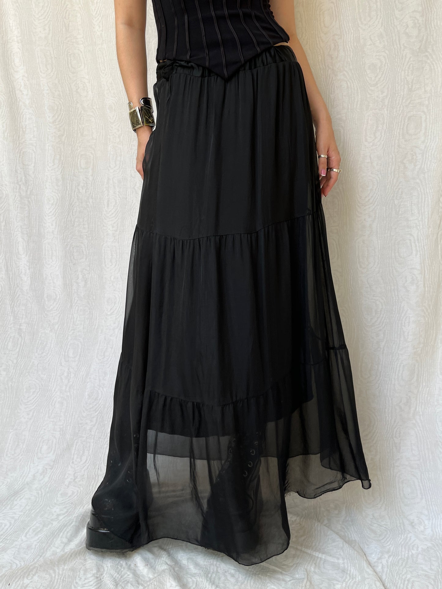 Vintage 00s Goth Tiered Maxi Skirt (XS/S)
