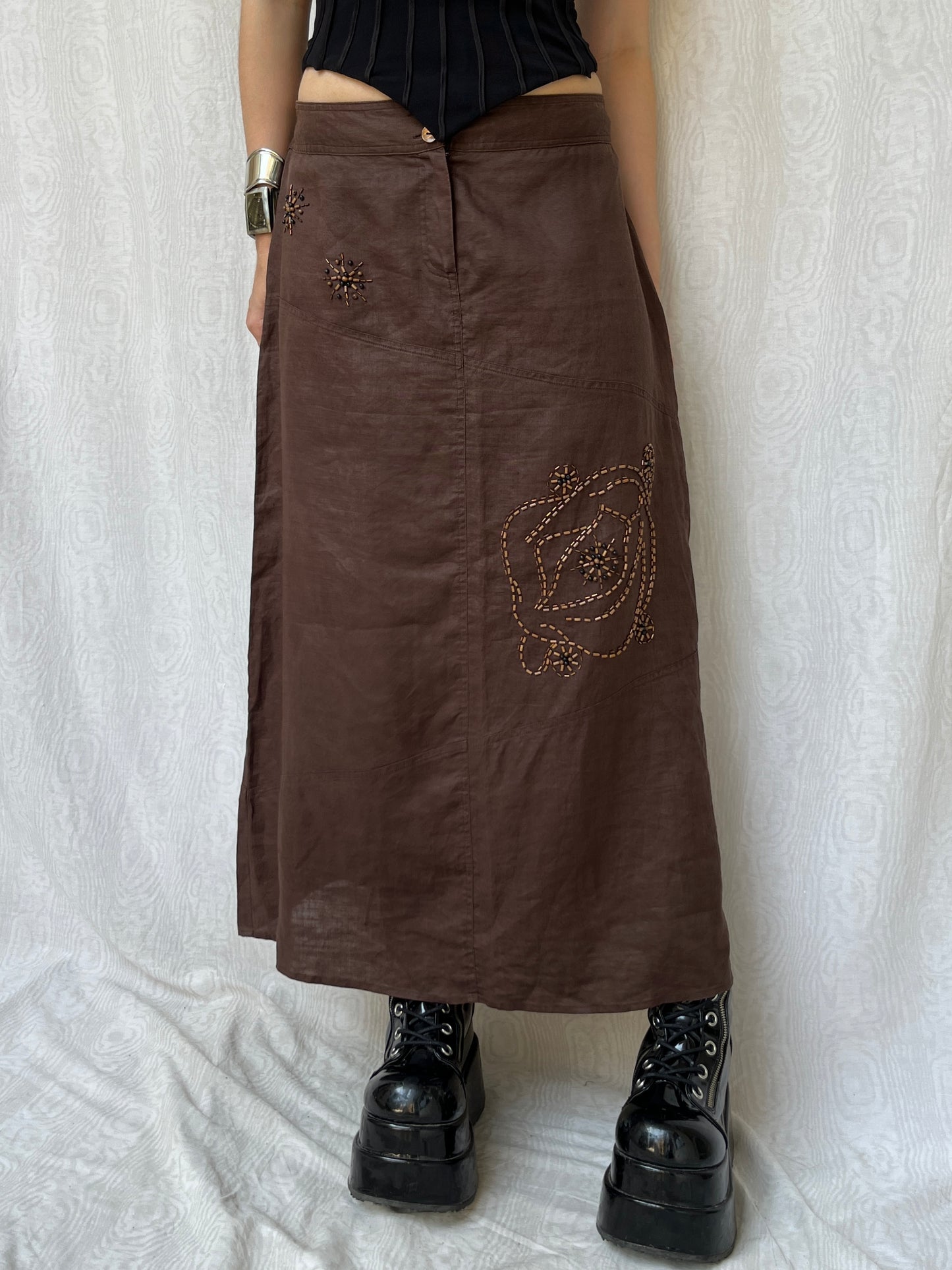 Vintage 00s Boho Brown Maxi Skirt (M/L)