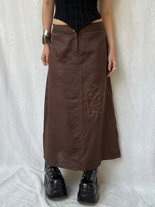 Vintage 00s Boho Brown Maxi Skirt (M/L)