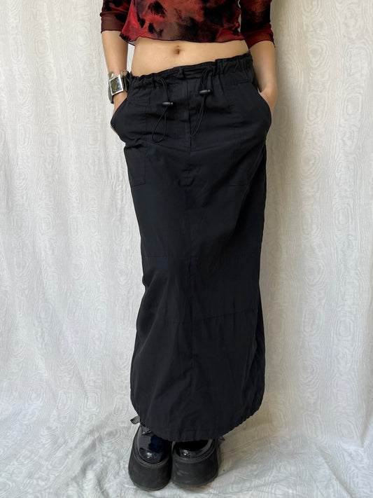 Vintage 00s Rave Black Parachute Maxi Skirt (S/M)