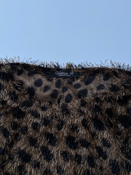 Vintage 00s Eclectic Fuzzy Cheetah Print Top (S)