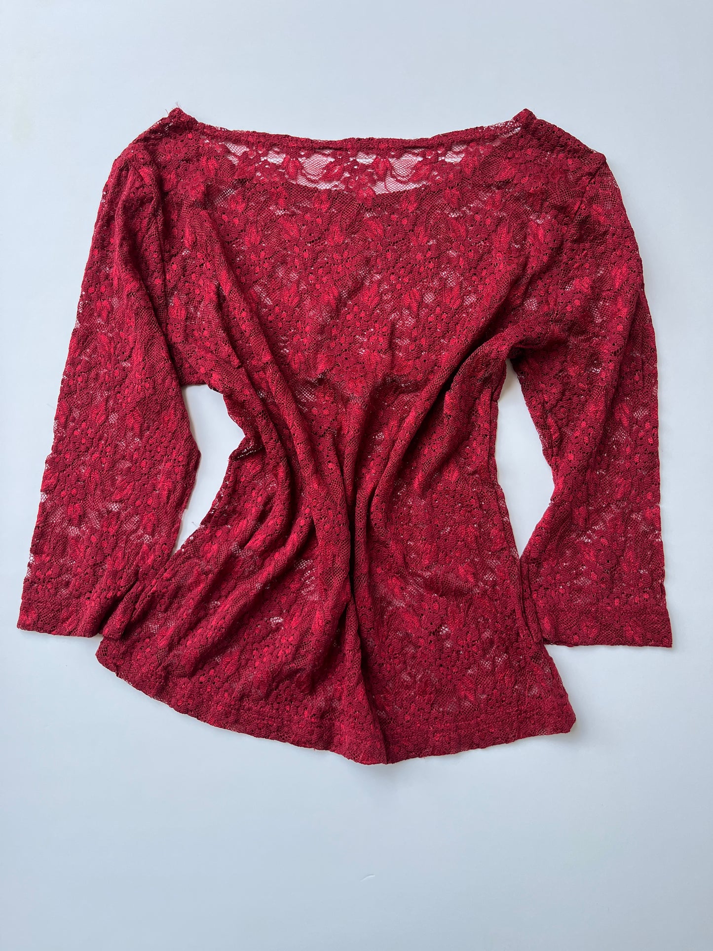 Vintage 00s Romantic Red Lace Top (M)