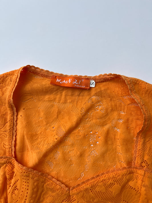 Vintage 00s Romantic Orange Corset Long Sleeve Top (S)
