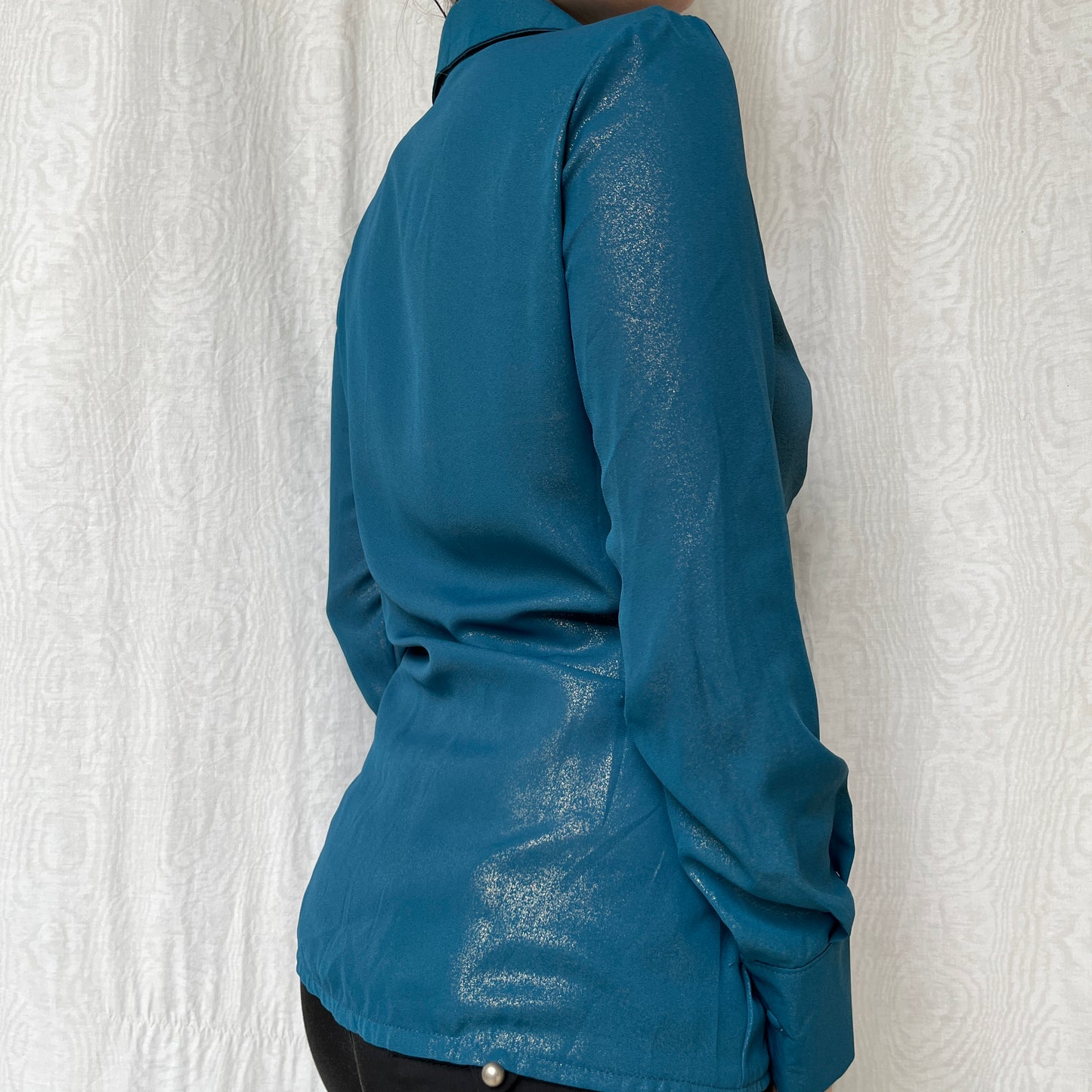 Vintage 00s Eclectic Blue Iridescent Blouse (M)