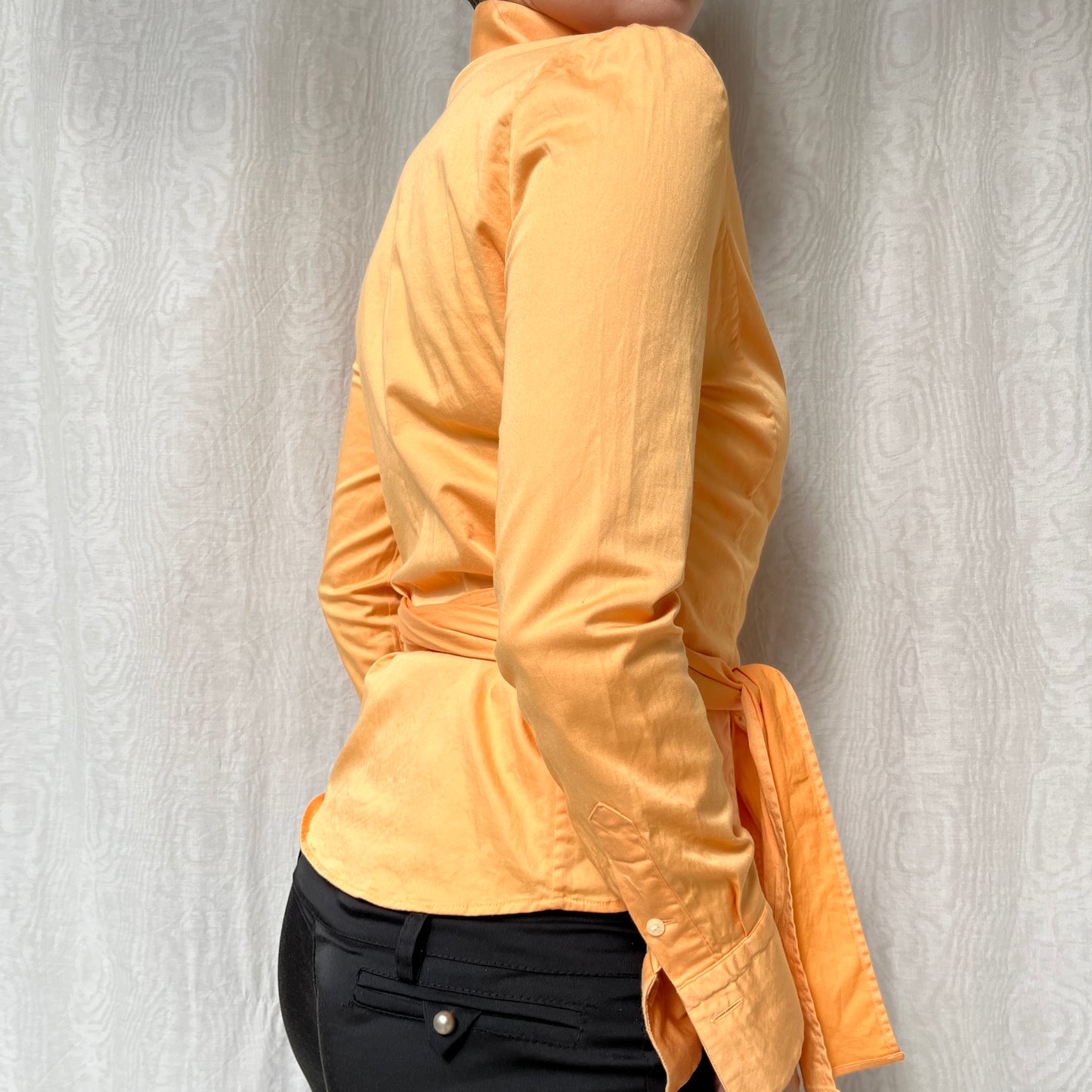 Vintage 00s Office Siren Orange Wrap Blouse (M)