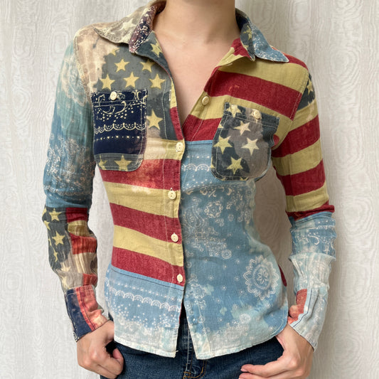 Vintage 00s Eclectic American Flag Ralph Lauren Blouse (S)